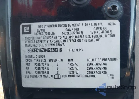 2004 GMC Yukon Xl 1500 Slt z USA, uszkodzony, nr VIN 3GKEC16Z94G228318